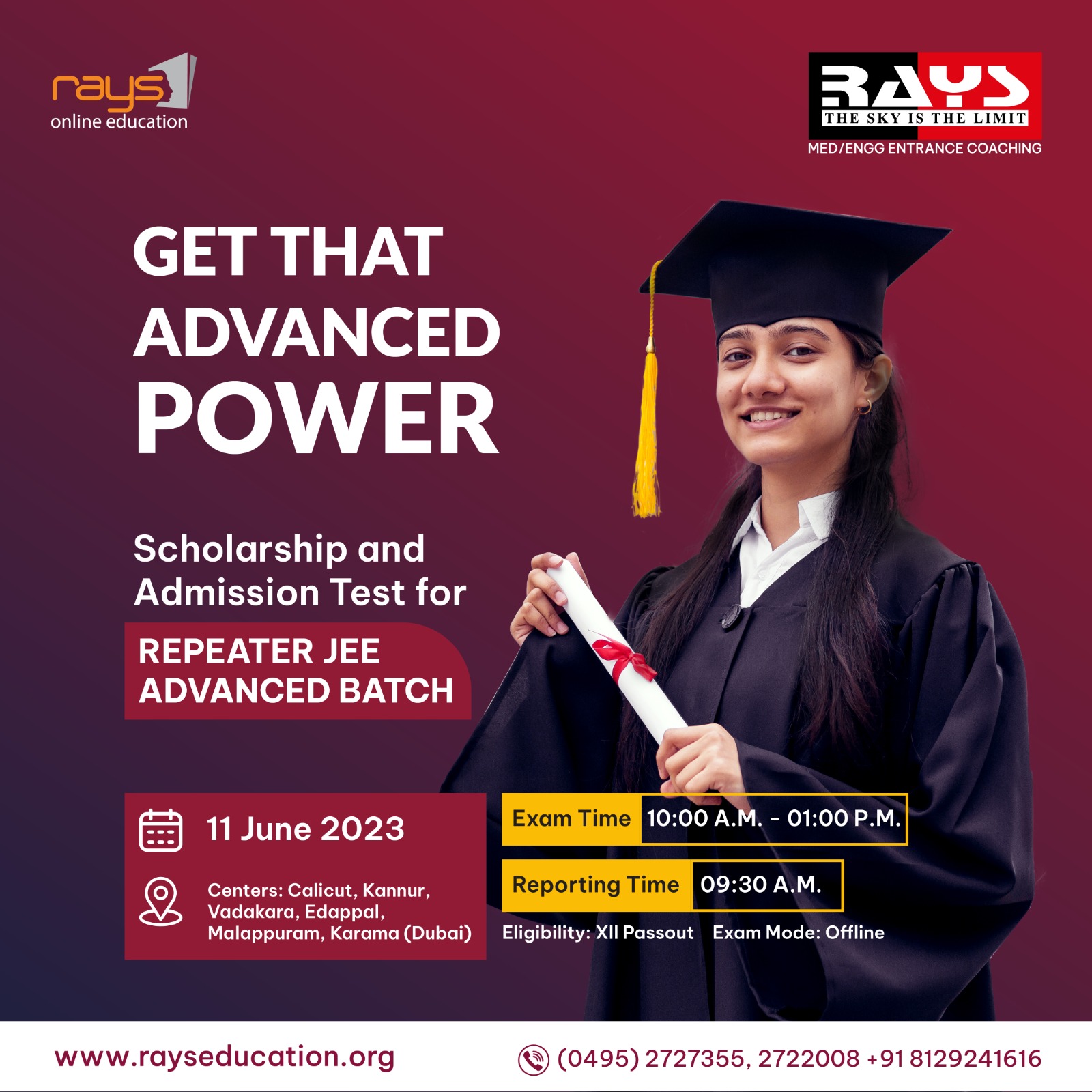 Scholarship and Admission Test for Repeater JEE Advanced Batch
